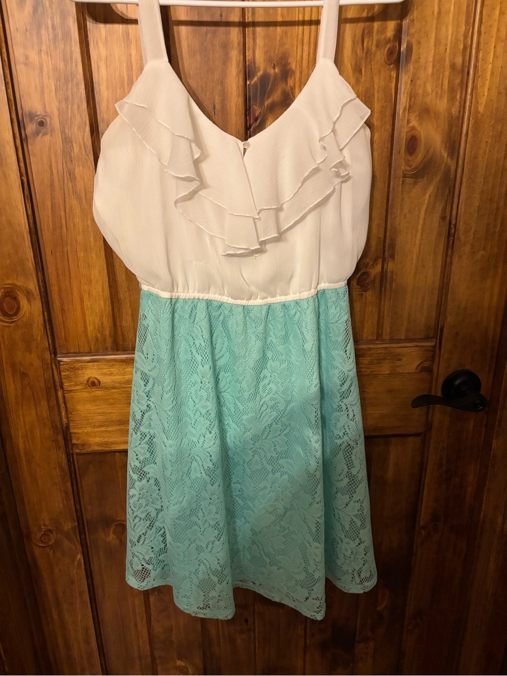 Maurices Cream Ruffle Top Mint Lace Skirt Dress